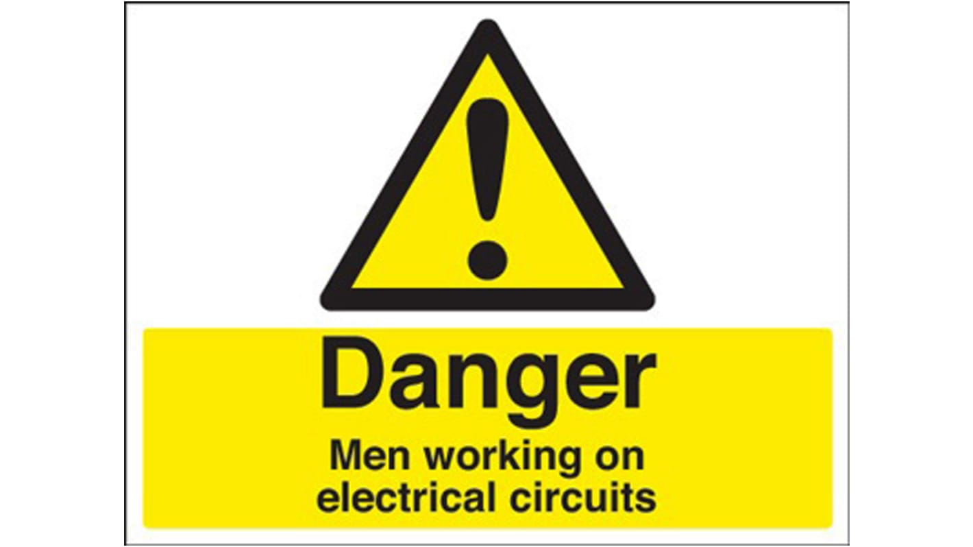 RS PRO biztonsági táblák Fekete,/sárga PVC, Danger Men Working On Electrical Circuits-Text