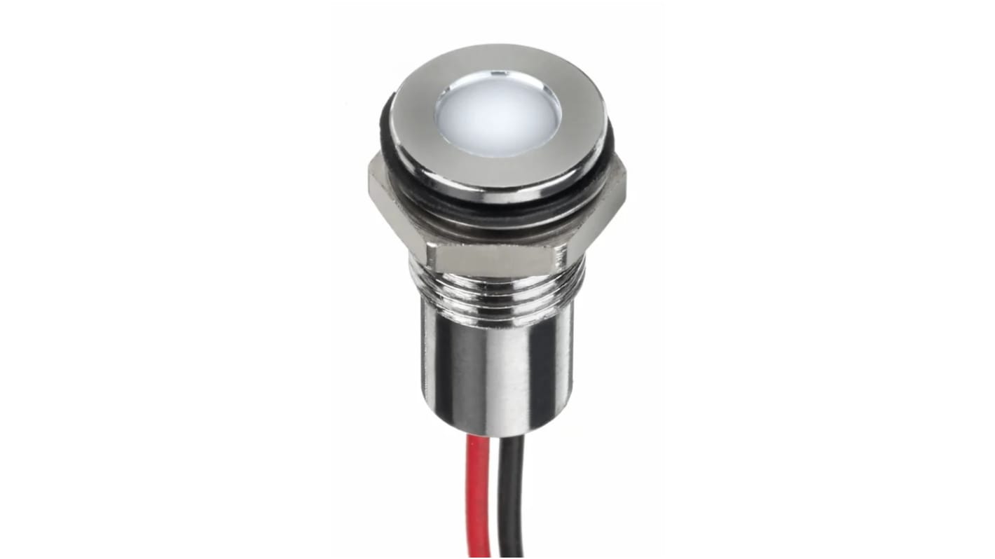 RS PRO White Panel Mount Indicator, 6V dc, 8mm Mounting Hole Size, Lead Wires Termination, IP67