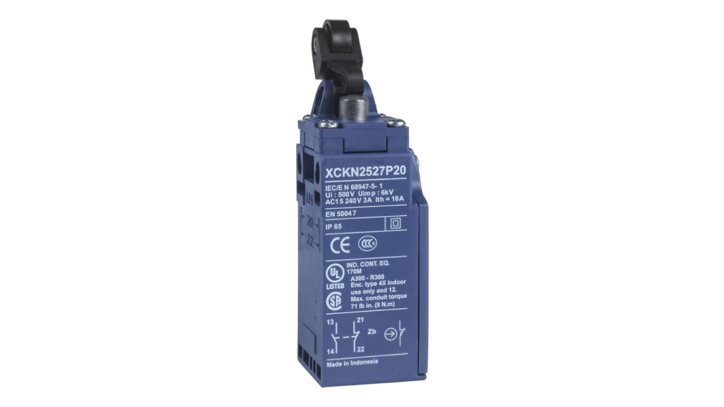 Telemecanique Sensors Roller Limit Switch, 1NC/1NO, IP66, IP67, Plastic Housing, 10A Max