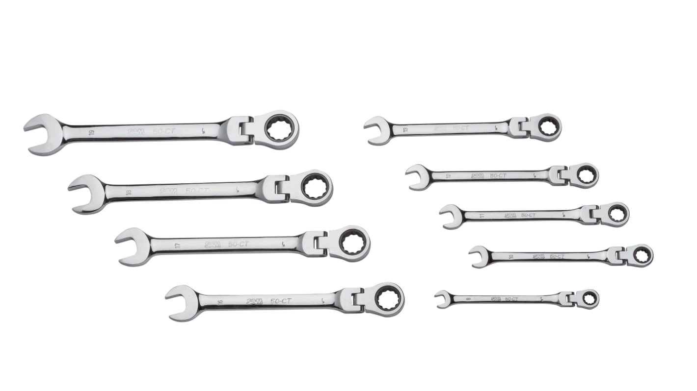 SAM 9-Piece Combination Ratchet Spanner Set, 8 → 19 mm