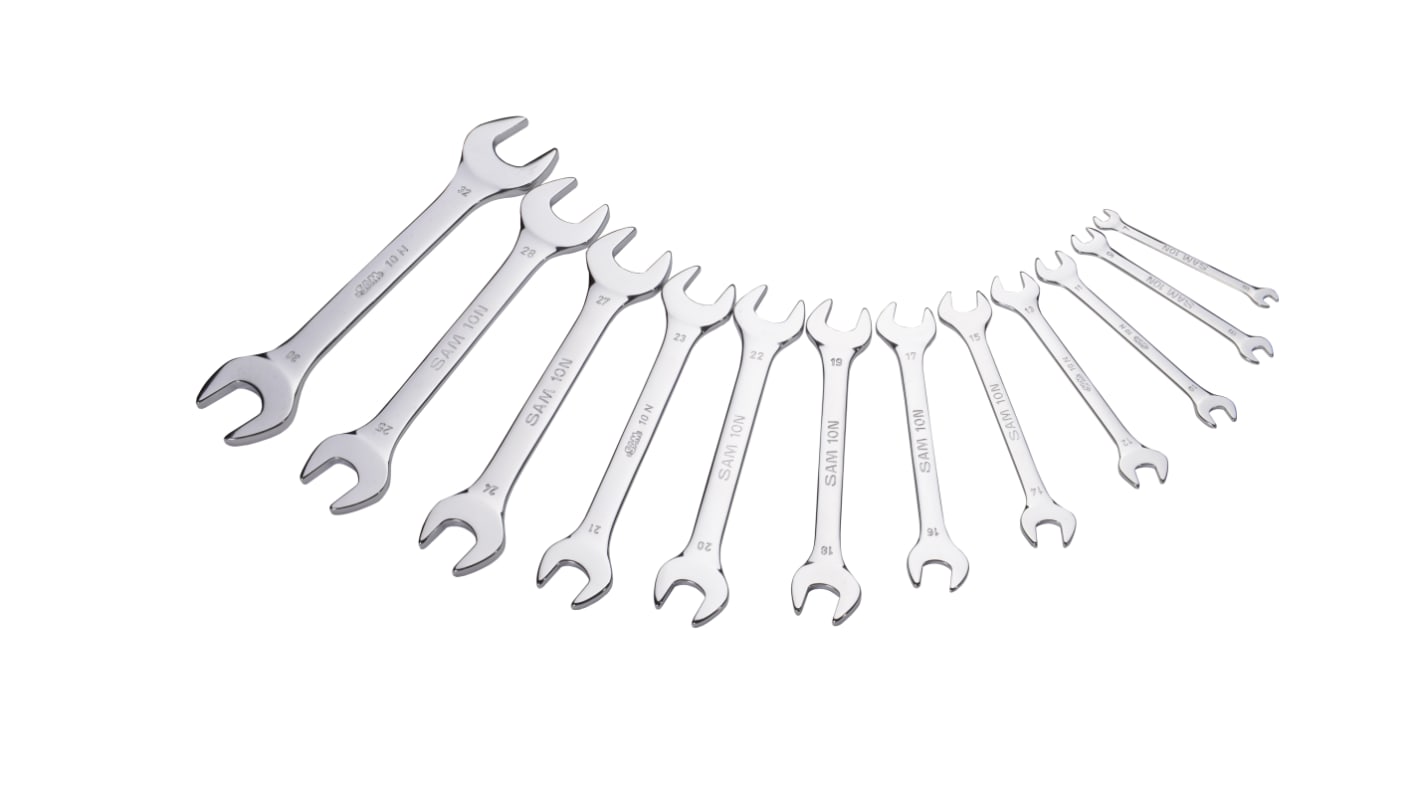 SAM 12-Piece Open Ended Spanner Set, 6 x 7 → 30 x 32 mm, Chrome Vanadium Steel