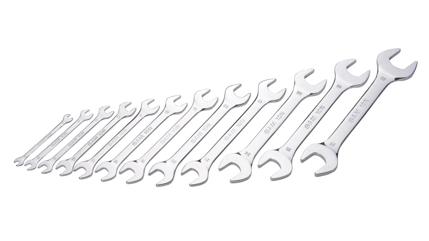 SAM 12-Piece Open Ended Spanner Set, 6 x 7 → 27 x 32 mm, Chrome Vanadium Steel