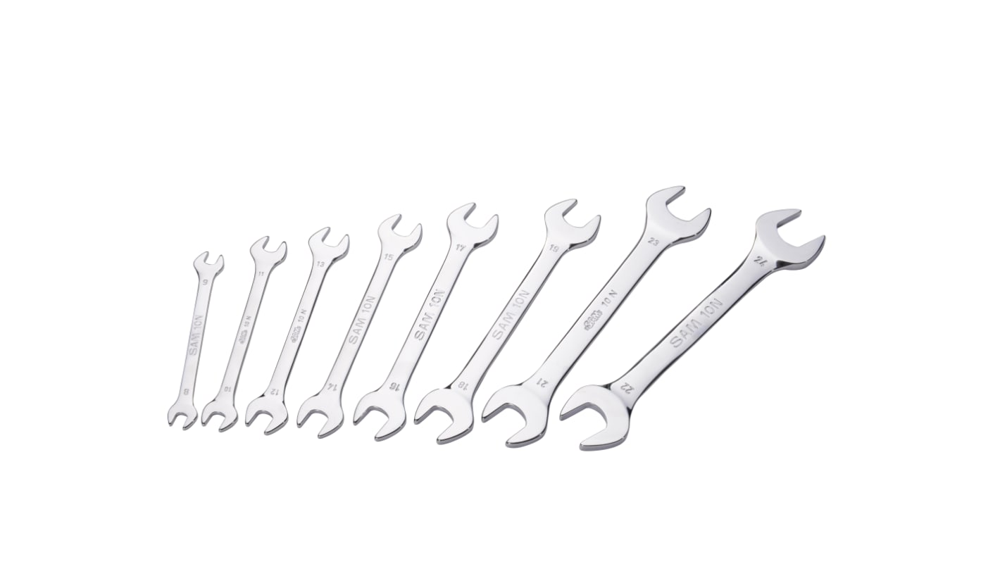 SAM 8-Piece Open Ended Spanner Set, 8 x 9 → 22 x 24 mm, Chrome Vanadium Steel