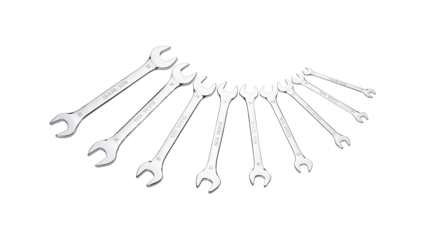 SAM 9-Piece Open Ended Spanner Set, 6 x 7 → 22 x 23 mm, Chrome Vanadium Steel