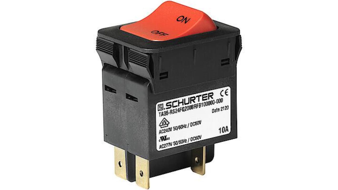 Schurter TA36 Rocker Circuit Breaker - TA36  Single Pole 32 V dc, 277 V ac Voltage Rating, 5A Current Rating