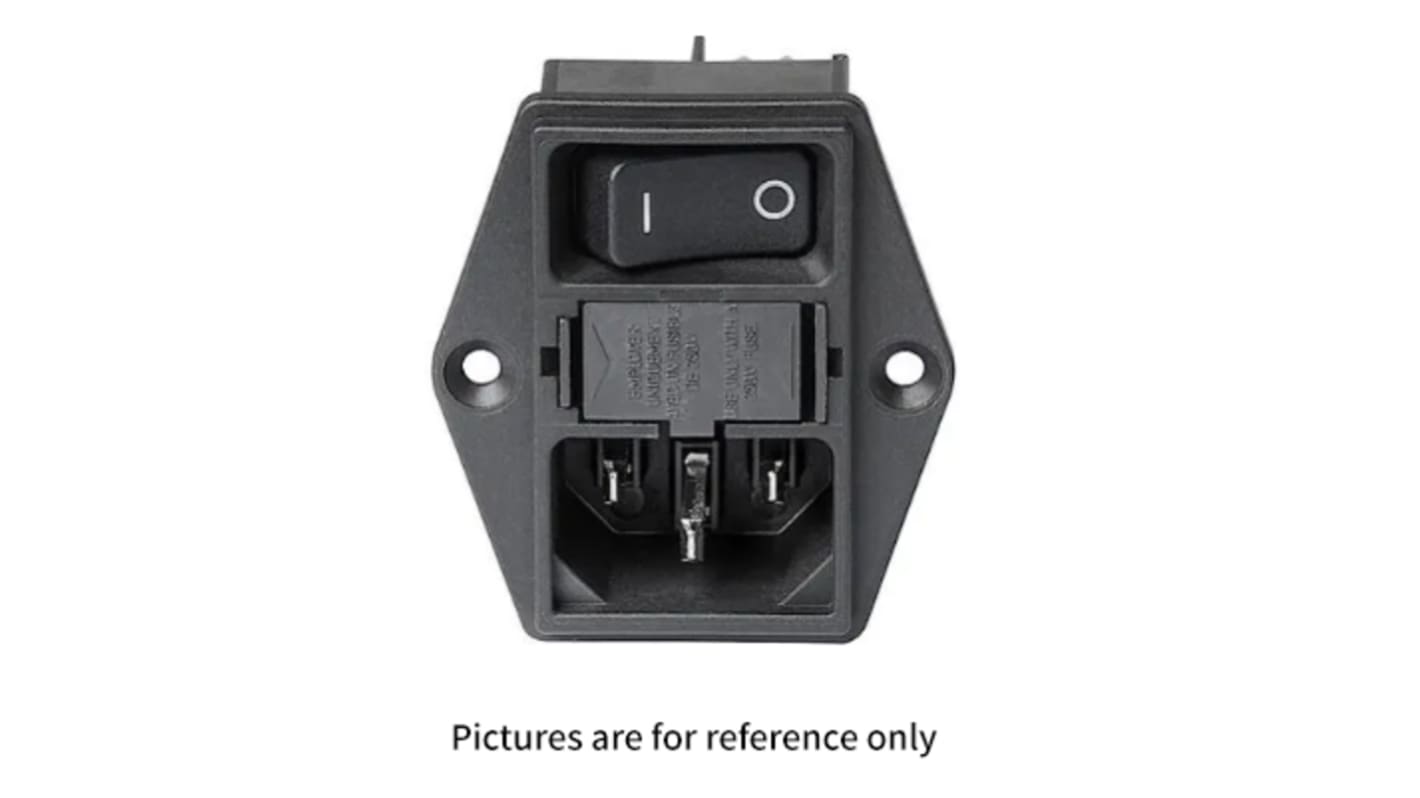 Schurter C14 Panel Mount IEC Connector Male, 10A, 250 V, Fuse Size 17.8 x 11.1mm