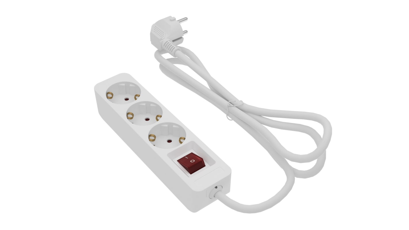 RS PRO 1.5m 3 Socket Schuko Socket, 250 V, IP20