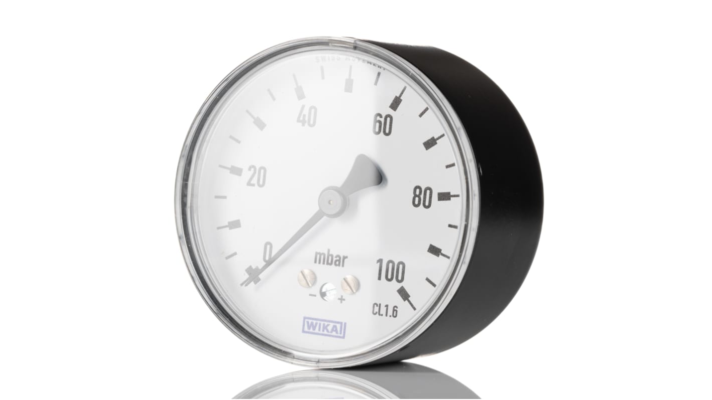 WIKA G 1/4 Analogue Pressure Gauge 0bar Back Entry, 9850538, -0.06bar min., 611.10