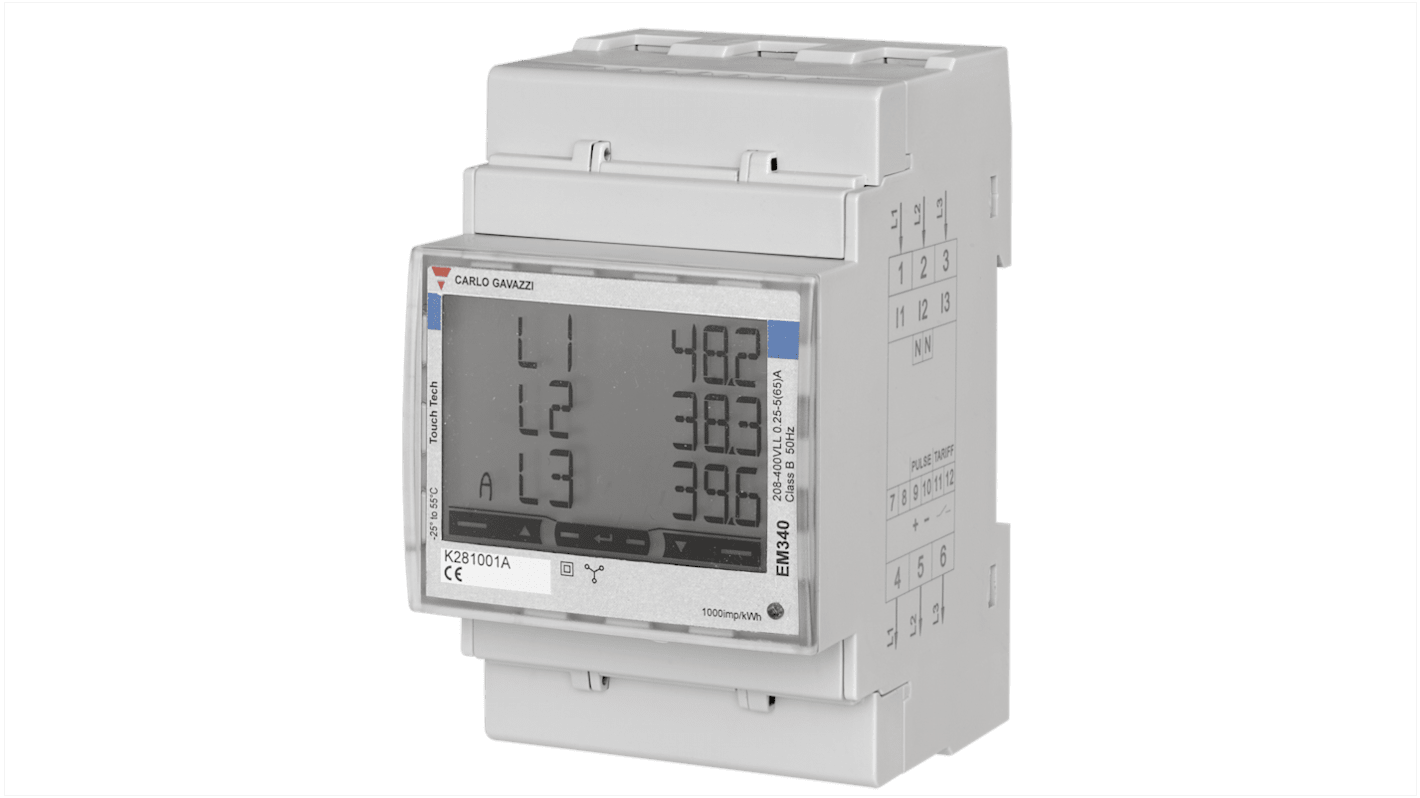 Contatore di energia Carlo Gavazzi, EM340, 3 fasi, display LCD a 8 cifre