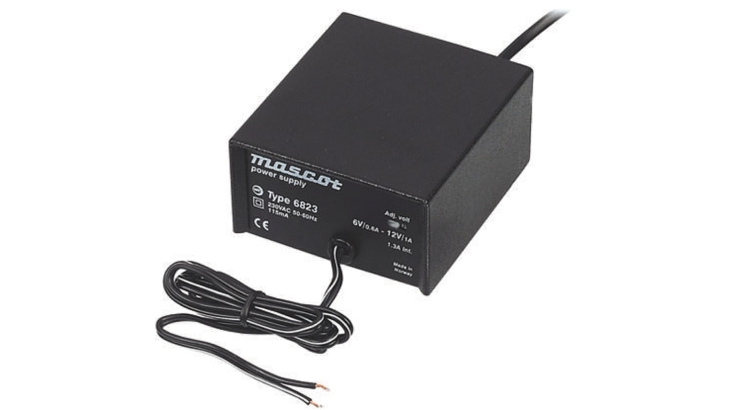 Adaptador AC/DC Mascot 230V ac, 6 → 12V dc, 1 salida, 0.6 → 1A, 12W