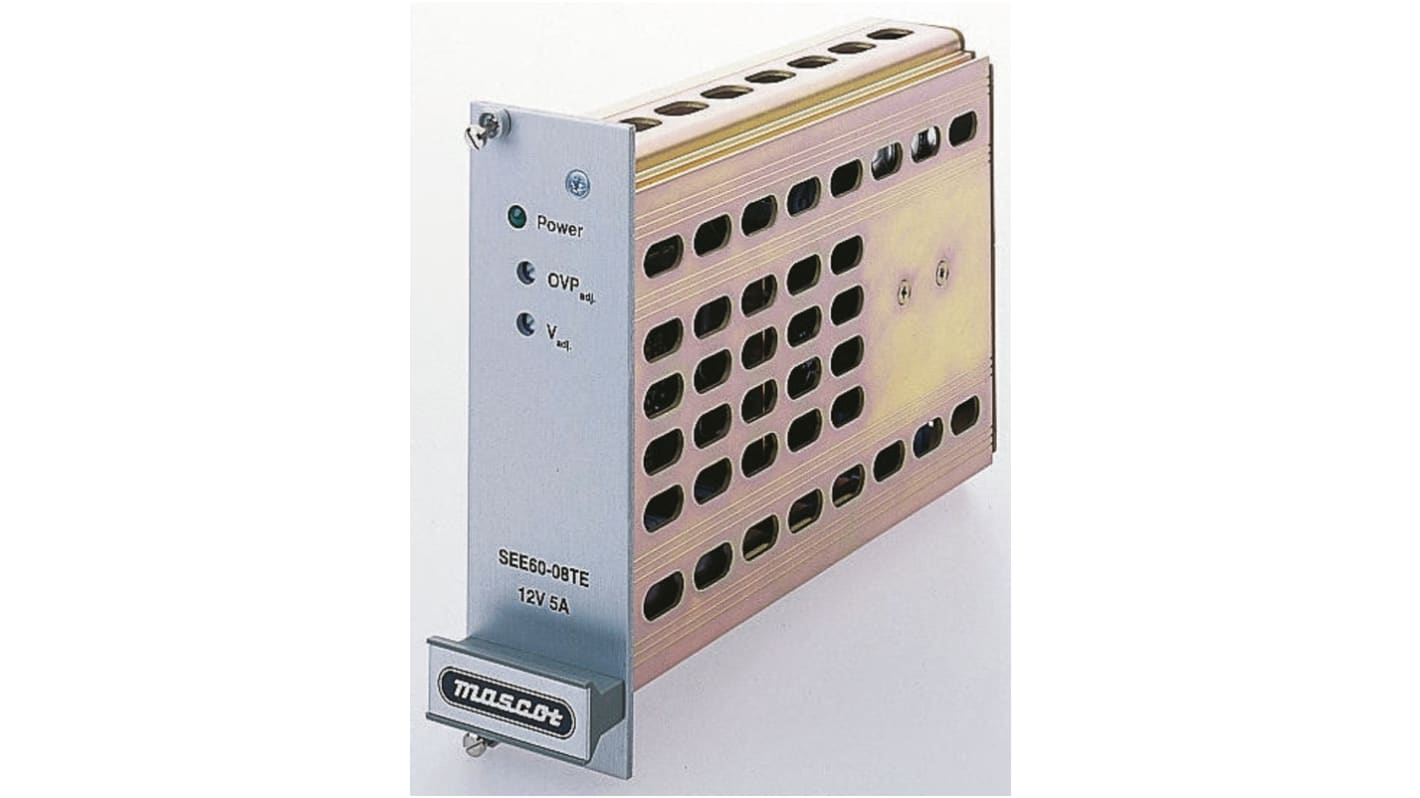 Mascot Embedded Switch Mode Power Supply SMPS, 6008000042, 12V dc, 5A, 60W, 1 Output, 187 → 264 V ac, 93.5