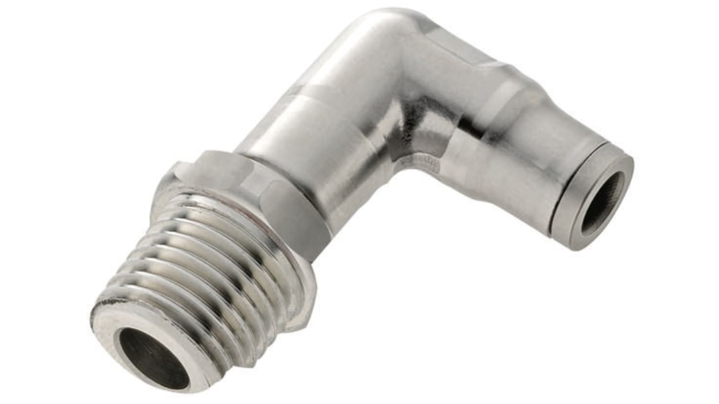 Legris LF3800 Series Elbow Threaded Adaptor, R 1/4 Male to Push In 8 mm, Threaded-to-Tube Connection Style