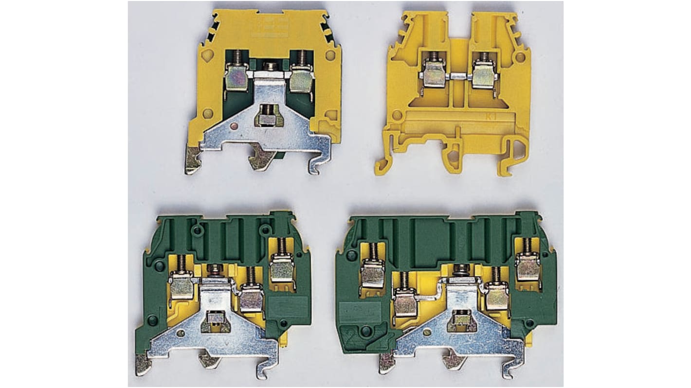 Entrelec SNA Series Green/Yellow Earth Terminal Block, 35mm², Single-Level, Screw Termination