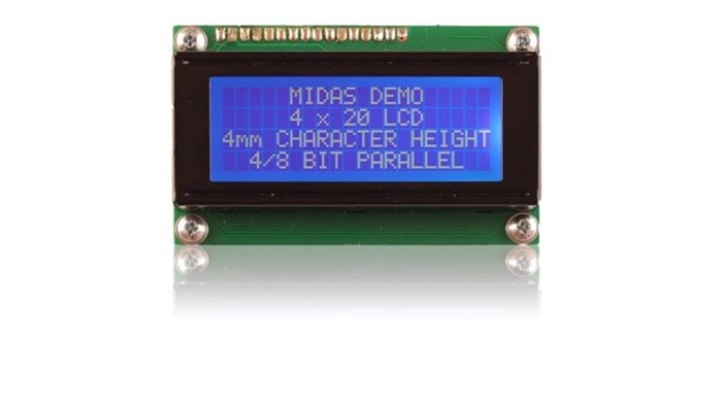 Display monocromo LCD alfanumérico Midas de 4 filas x 20 caract., transmisivo