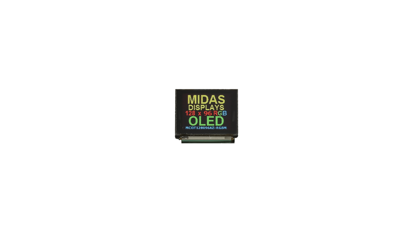 Afficheur OLED, Midas, 1.27pouce, Matrice passive, Bleu, vert, rouge, 128 x 96pixels, Onglet, interface Multi