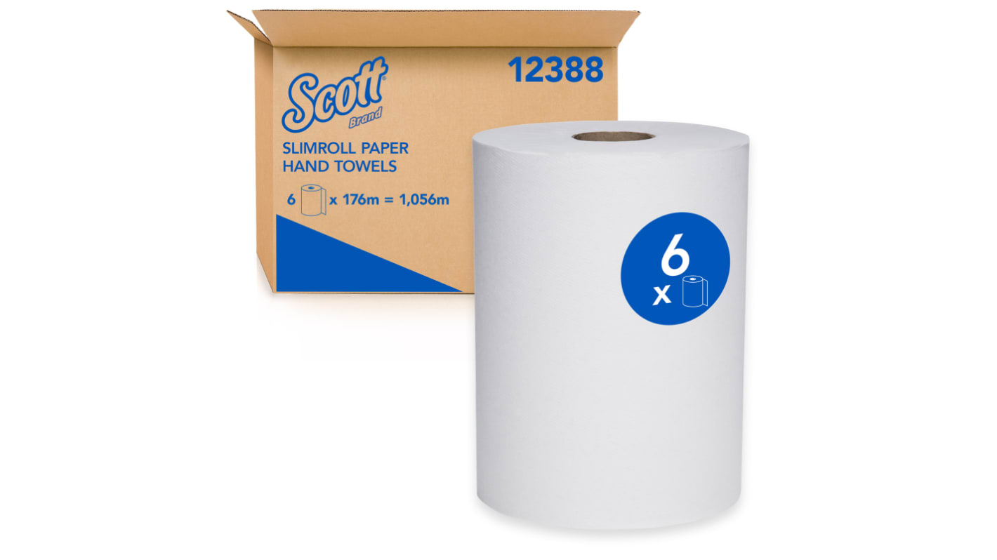 SCOTT Slimroll Paper Hand Towels (12388) Rolled White Paper Towel, 315 x 219mm