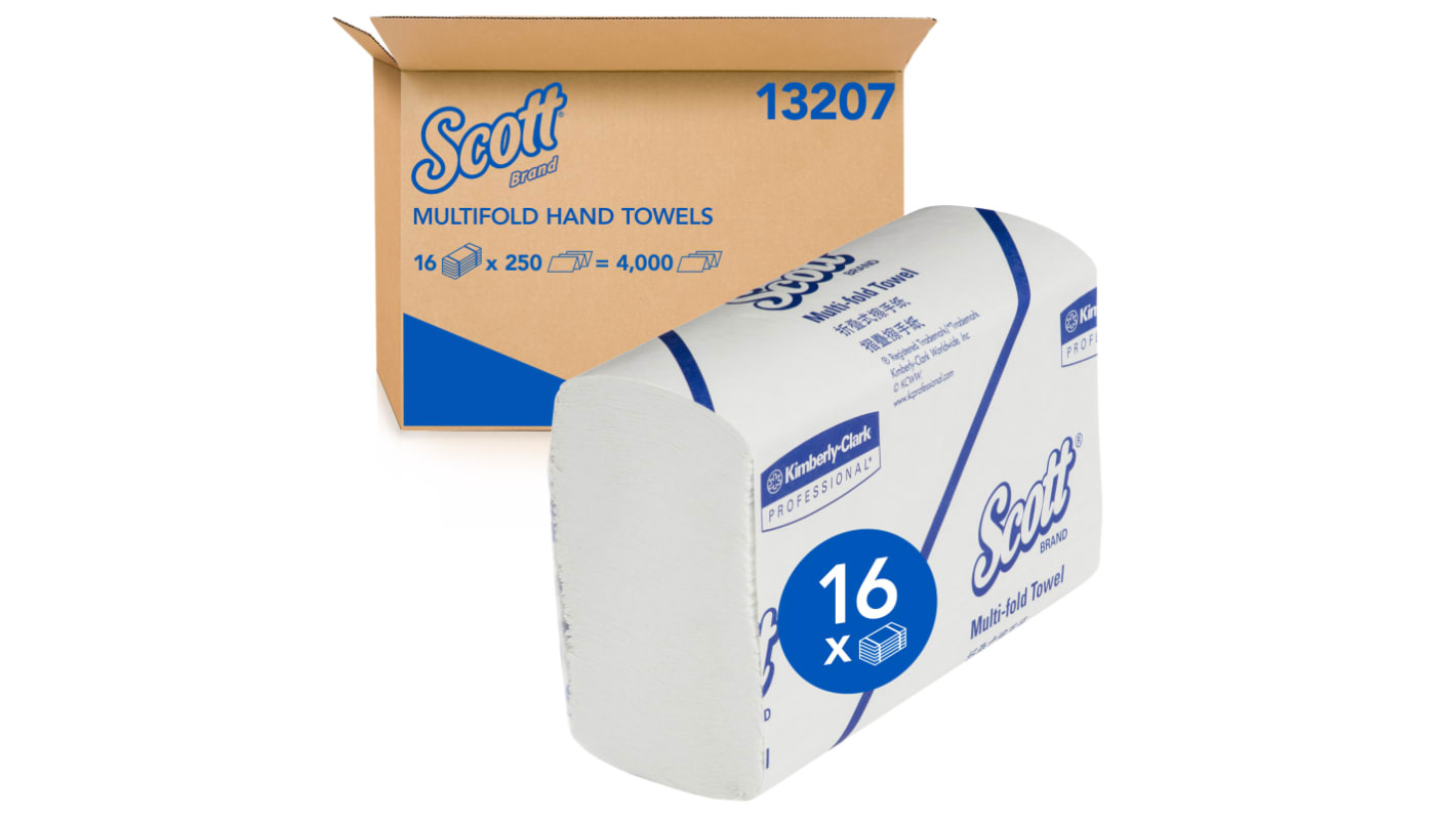 SCOTT Multifold Hand Towels (13207) Folded White Paper Towel, 240 x 235mm, 250 x 16 Sheets