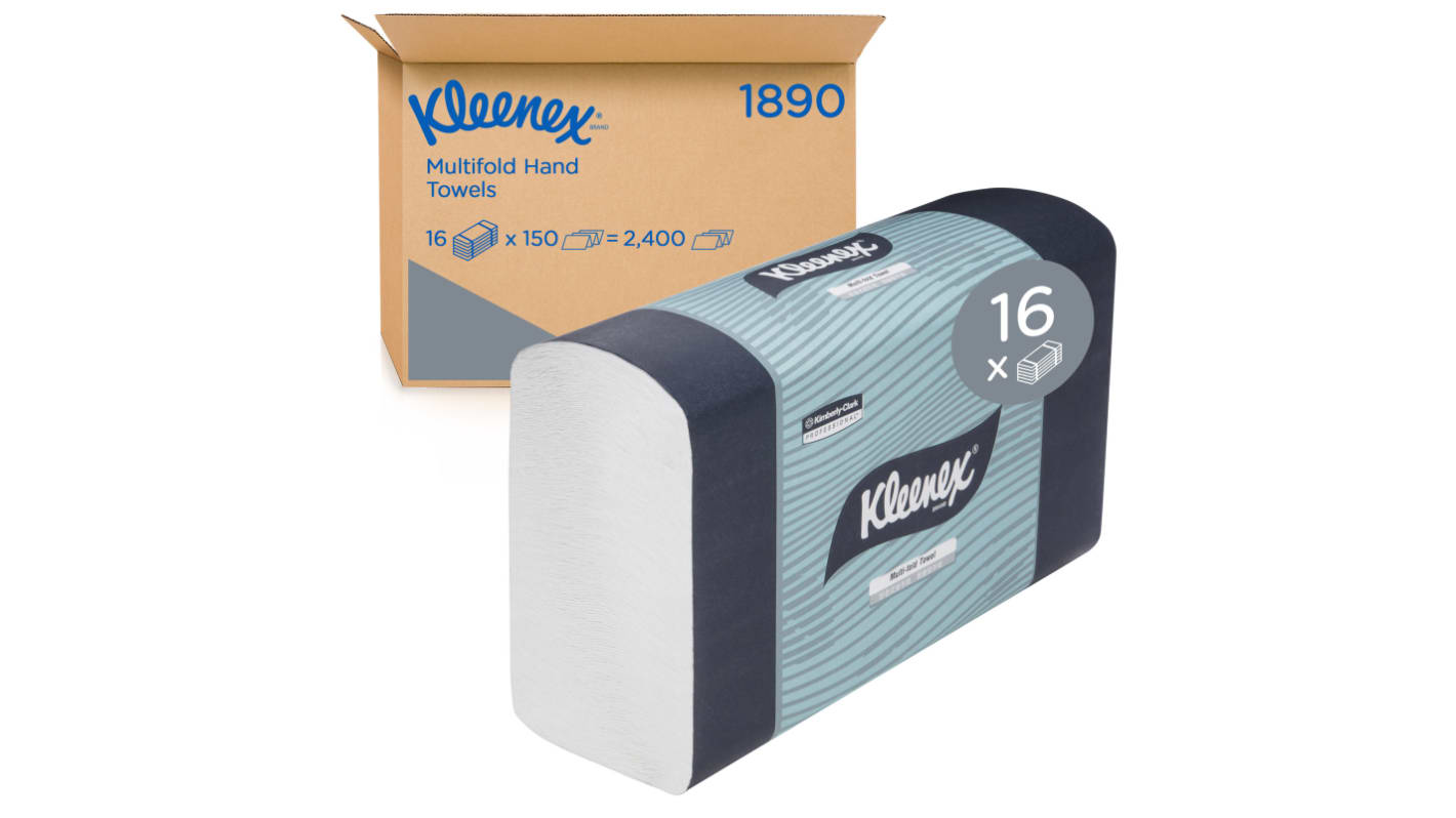 KLEENEX Multifold Hand Towels (1890) Folded White Paper Towel, 240 x 235mm, 150 x 16 Sheets