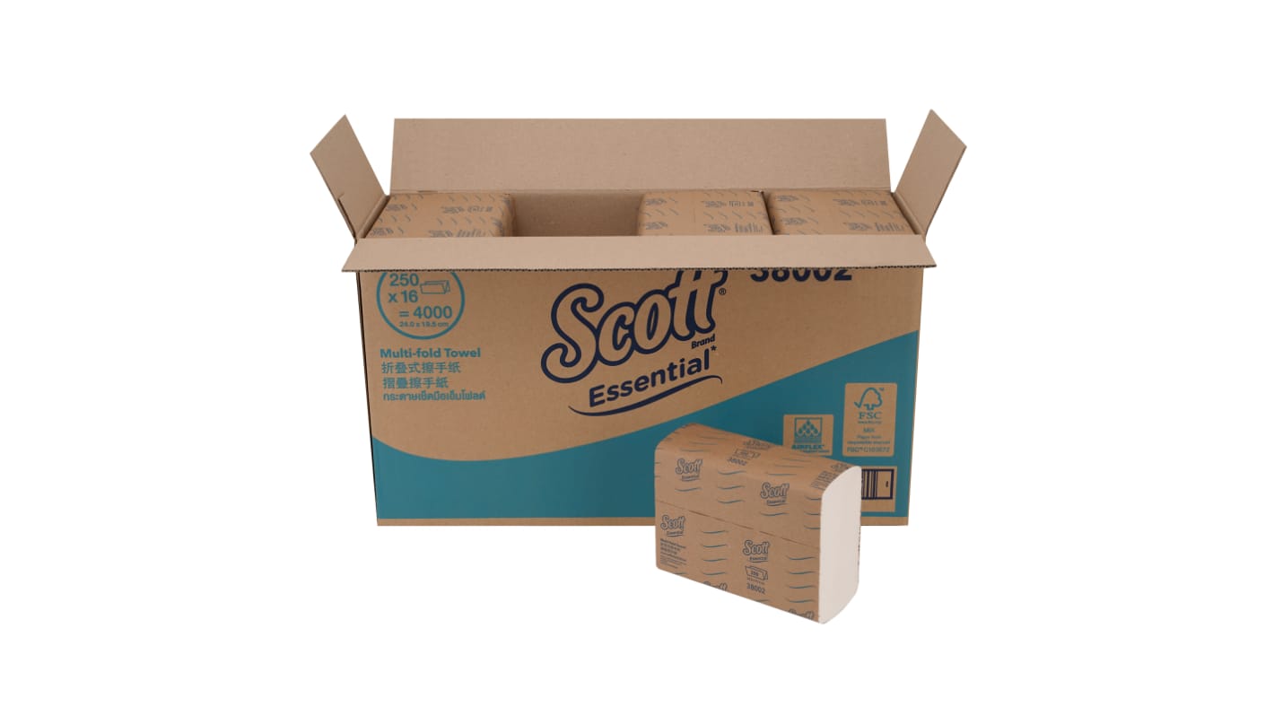 SCOTT Multifold Paper Towels (38002) Folded White Paper Towel, 238 x 233mm, 250 x 16 Sheets