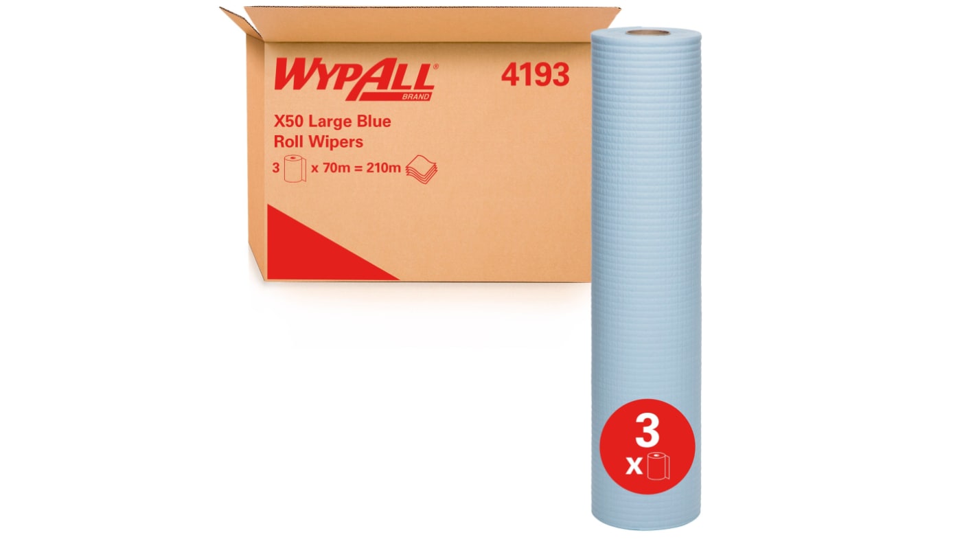 WYPALL X50 Large Blue Roll Wipers (4193) Dry Multi-Purpose Wipes, Roll of 3