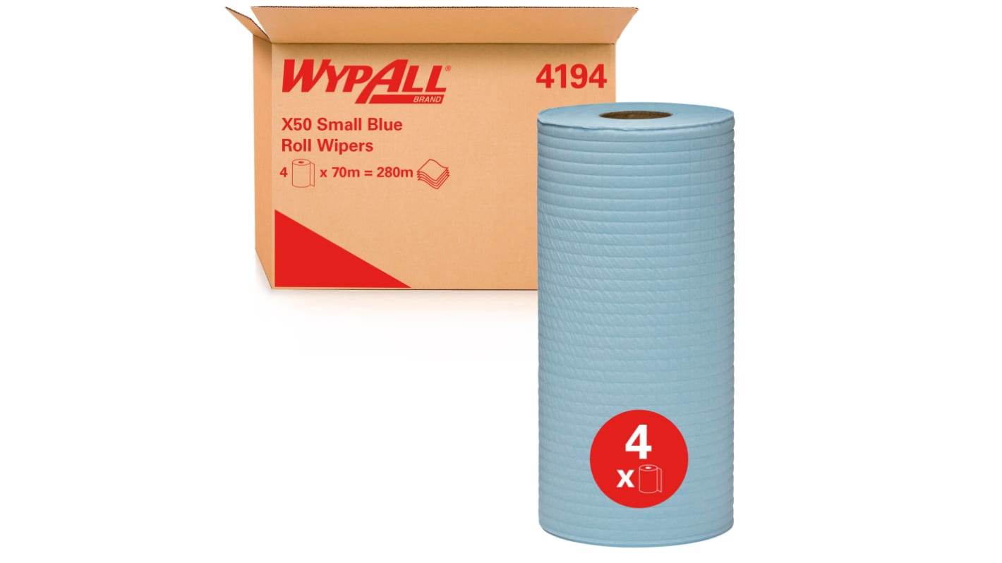 WYPALL X50 Small Blue Roll Wipers (4194) Dry Multi-Purpose Wipes, Roll of 4