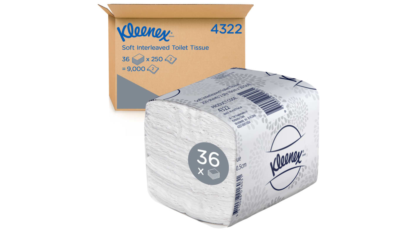 KLEENEX 36 Packs of 250 Sheets Toilet Roll, 2 ply