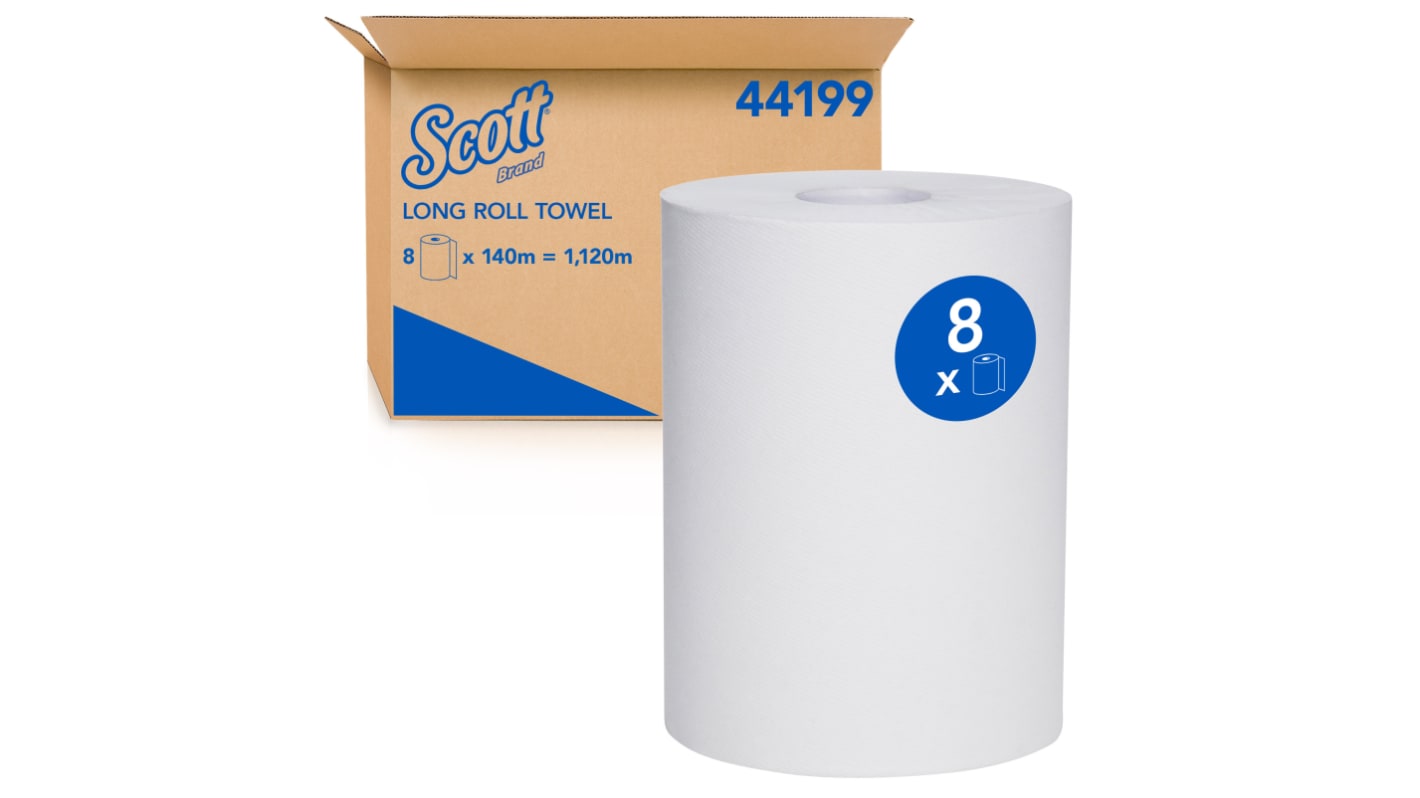 SCOTT Long Roll Towel (44199) Rolled White Paper Towel, 197 x 281mm