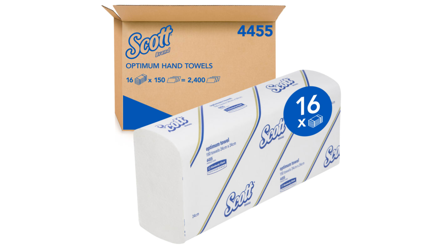 SCOTT Optimum Hand Towels (4455) Folded White Paper Towel, 240 x 240mm, 150 x 16 Sheets