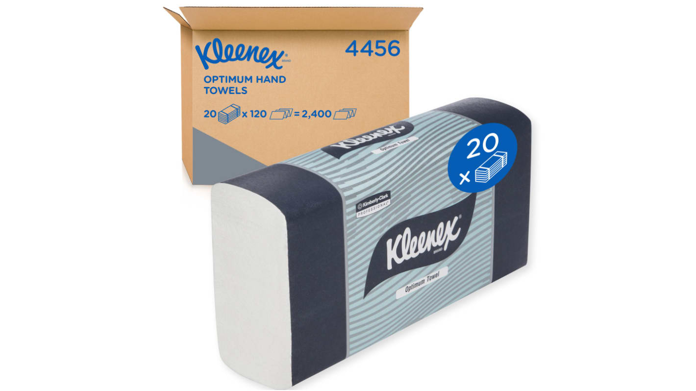 KLEENEX Optimum Hand Towels (4456) Folded White Paper Towel, 305 x 240mm, 120 x 20 Sheets