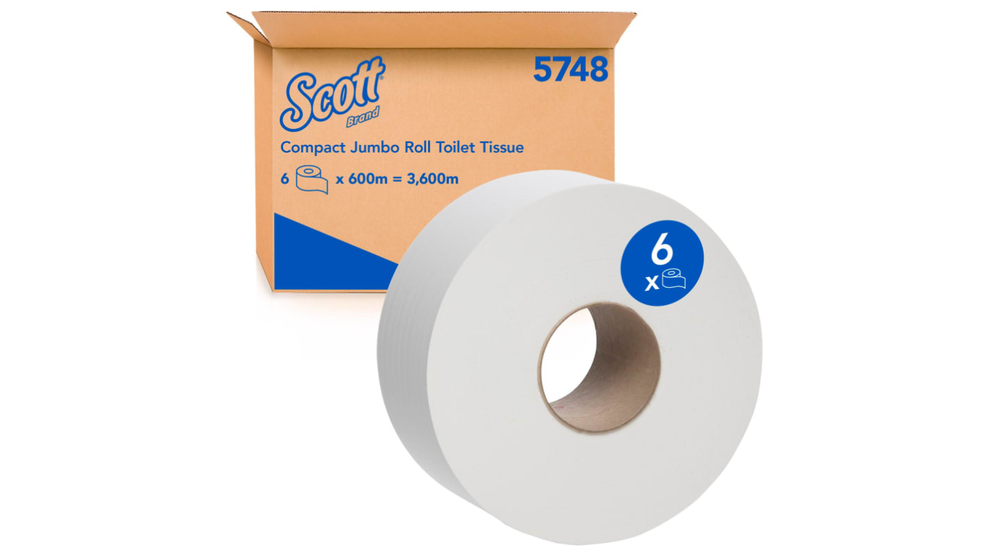 SCOTT 6 rolls of 600 Sheets Toilet Roll, 1 ply