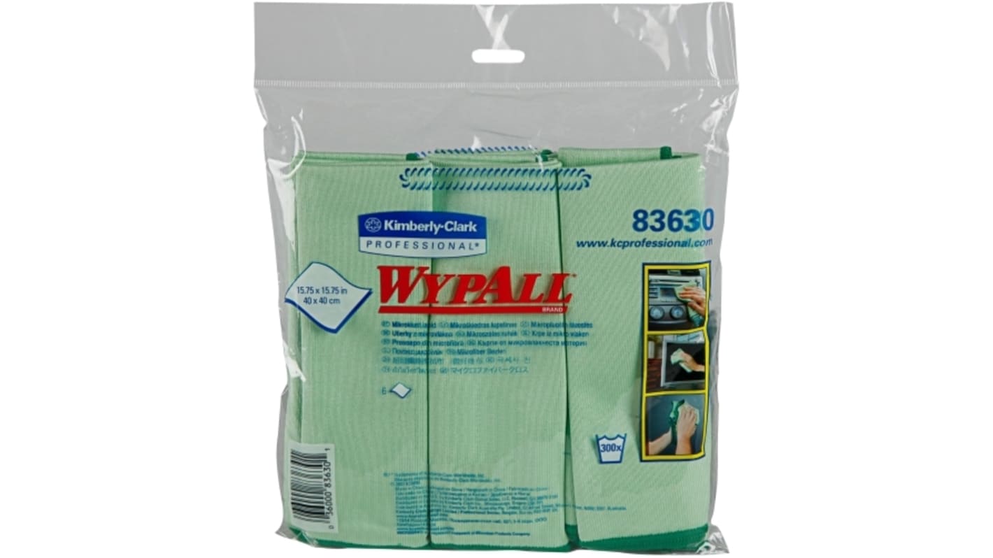 WYPALL Microfibre Cloths (83630) Green Microfibre Cloths for General Cleaning, Dry Use, Pack of 24, 40cm, Repeat Use