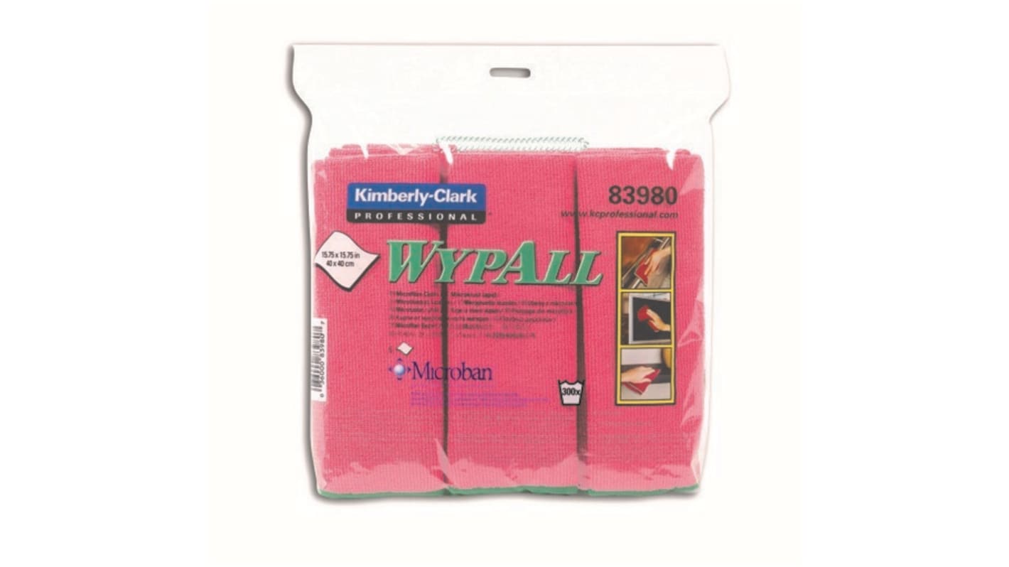 WYPALL Microfibre Cloths (83980) Red Microfibre Cloths for General Cleaning, Dry Use, Pack of 24, 40cm, Repeat Use