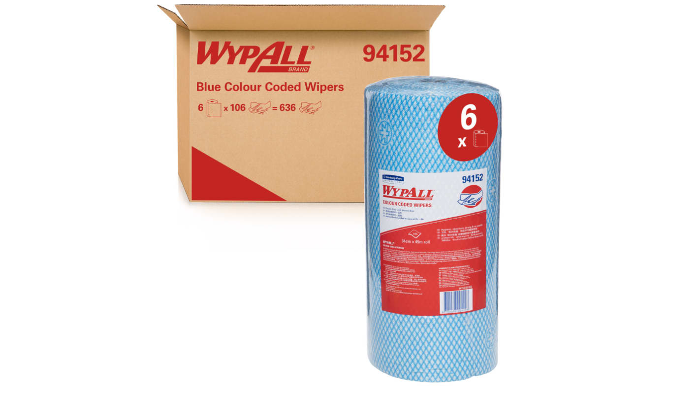 WYPALL Blue Colour Coded Wiper Roll (94152) Dry Colour Coded Wipes, Roll of 636