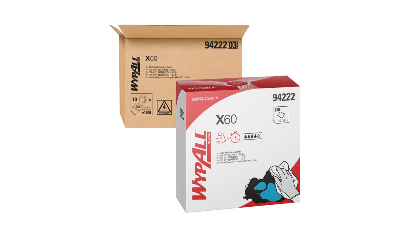 WYPALL X60 Pop-Up Box Wipers (94222) Dry Multi-Purpose Wipes, Pop-up Pack of 1300