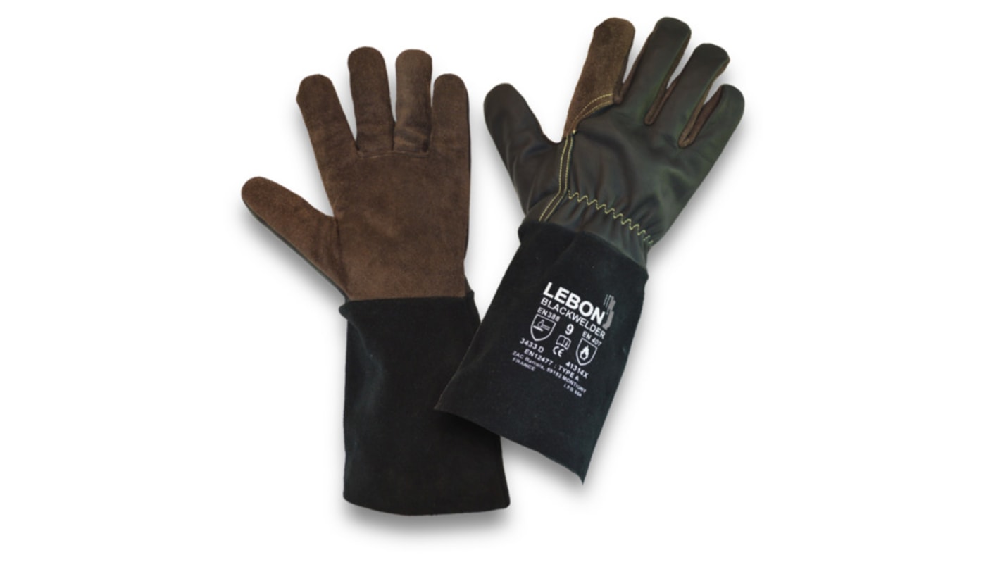 Lebon Protection BLACKWELDER Black Leather Heat Resistant Cut Resistant Gloves, Size 9, Large