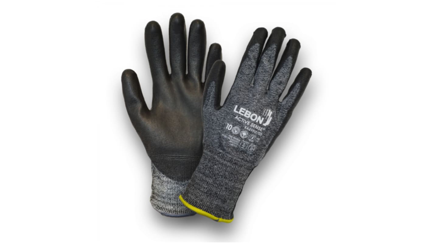 Lebon Protection EASYFIT/SD Grey Elastane Cut Resistant Cut Resistant Gloves, Size 7, Polyurethane Coating