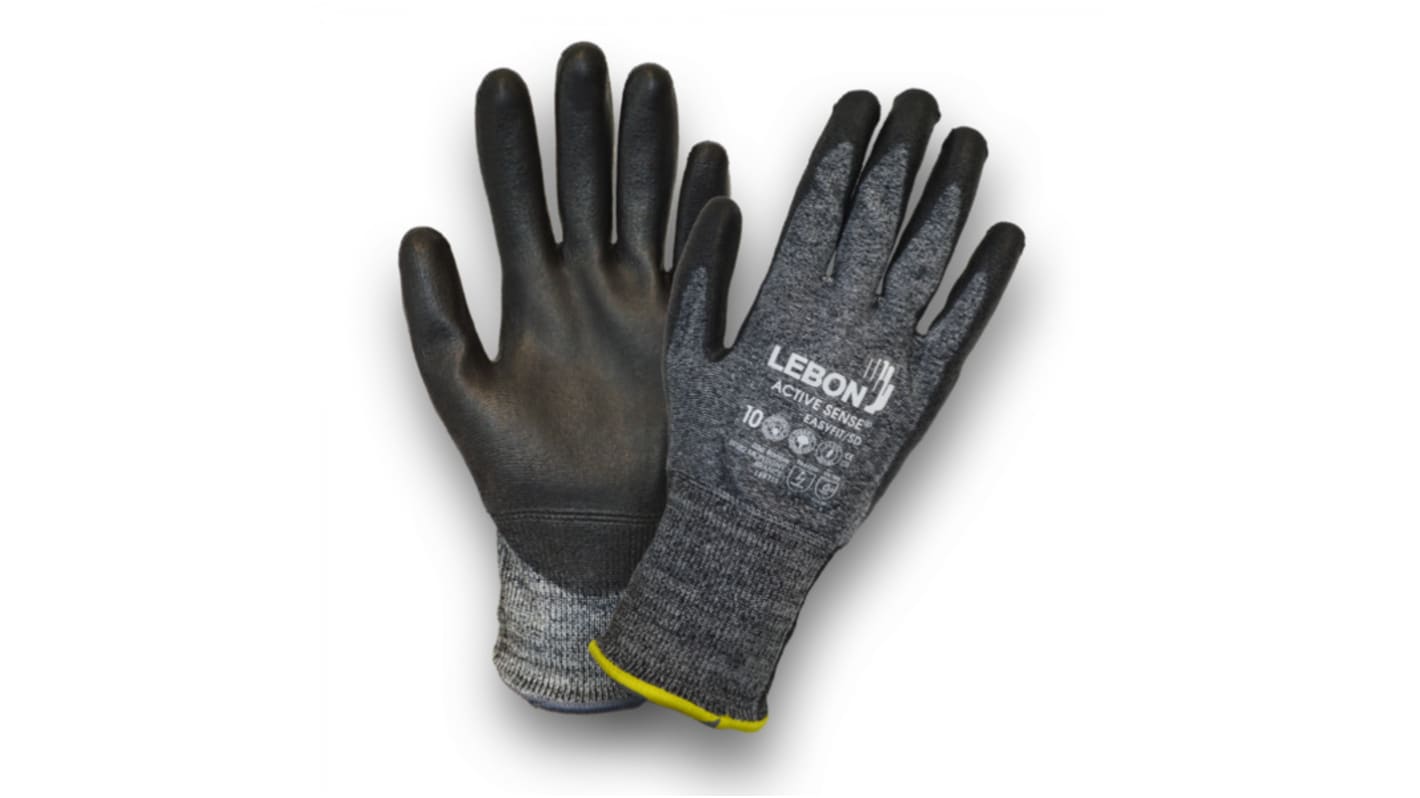 Lebon Protection EASYFIT/SD Grey Elastane Cut Resistant Cut Resistant Gloves, Size 7, Small, Polyurethane Coating