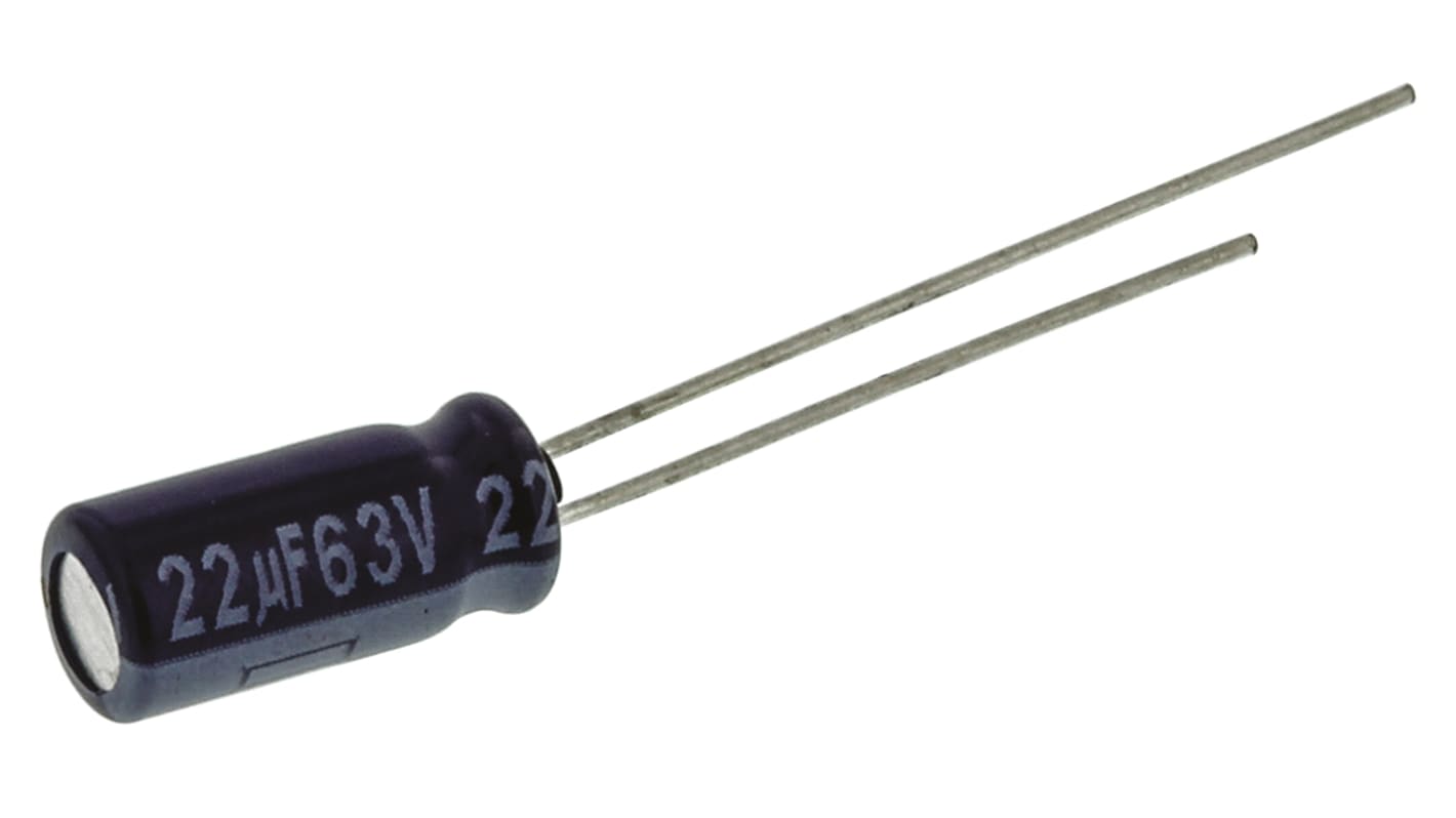 Panasonic 22μF Aluminium Electrolytic Capacitor 63V dc, Radial, Through Hole - ECA1JM220