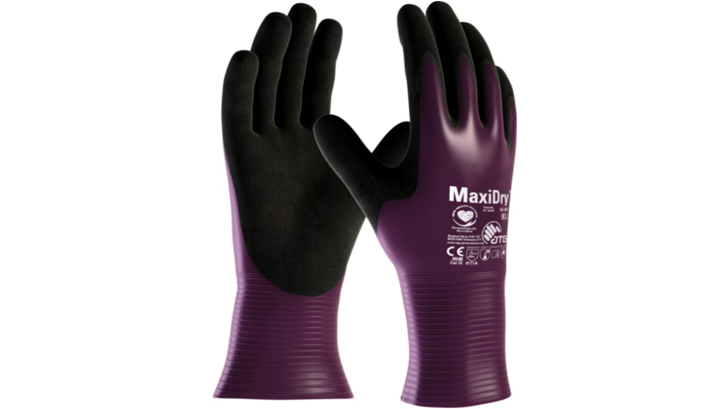 ATG Maxidry Purple Nylon Anti-Slip Work Gloves, Size 9, Large, Nitrile Coating