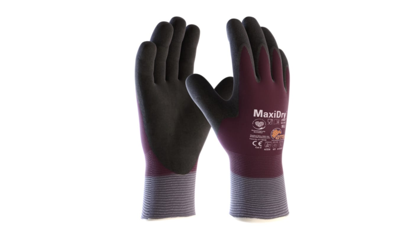ATG Maxidry Purple Nylon Thermal Work Gloves, Size 8, Nitrile Coating