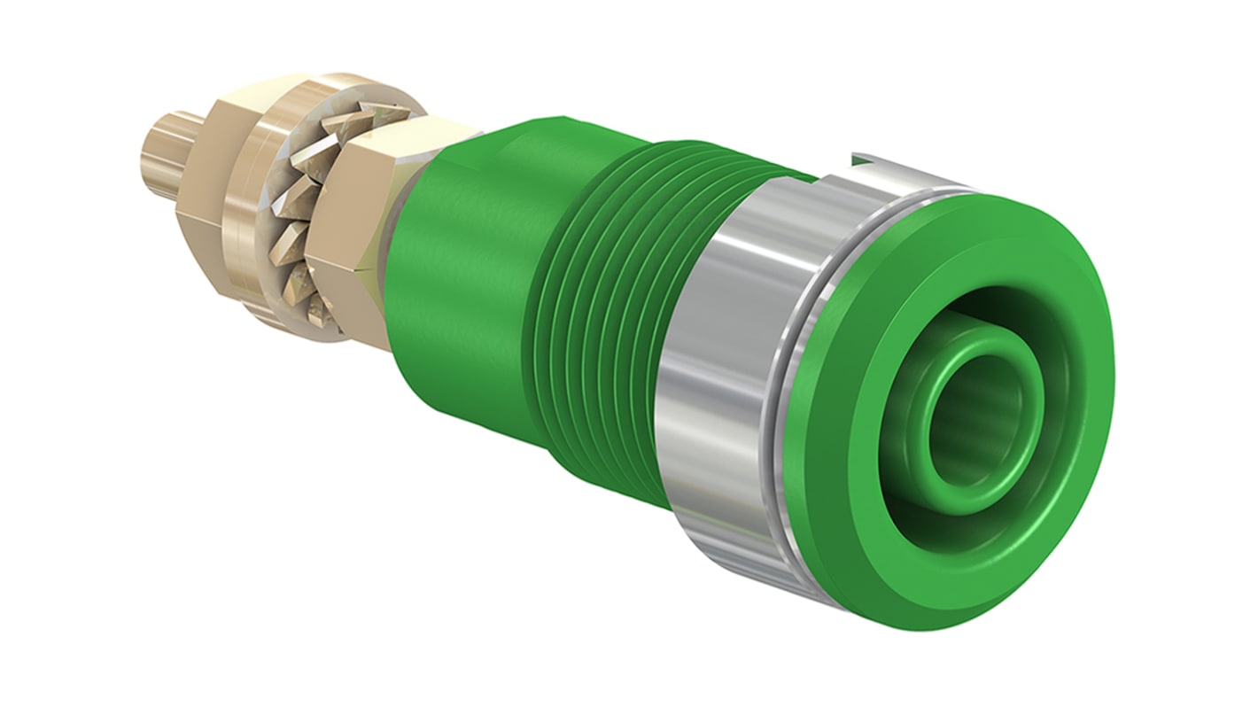 Staubli Green Female Banana Socket, 4 mm Connector, Solder Termination, 32A, 1000V, Gold Plating