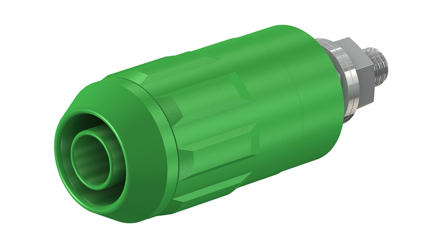 Staubli Green Female Banana Socket, 4 mm Connector, Bolt Termination, 20A, 1000V, Nickel Plating