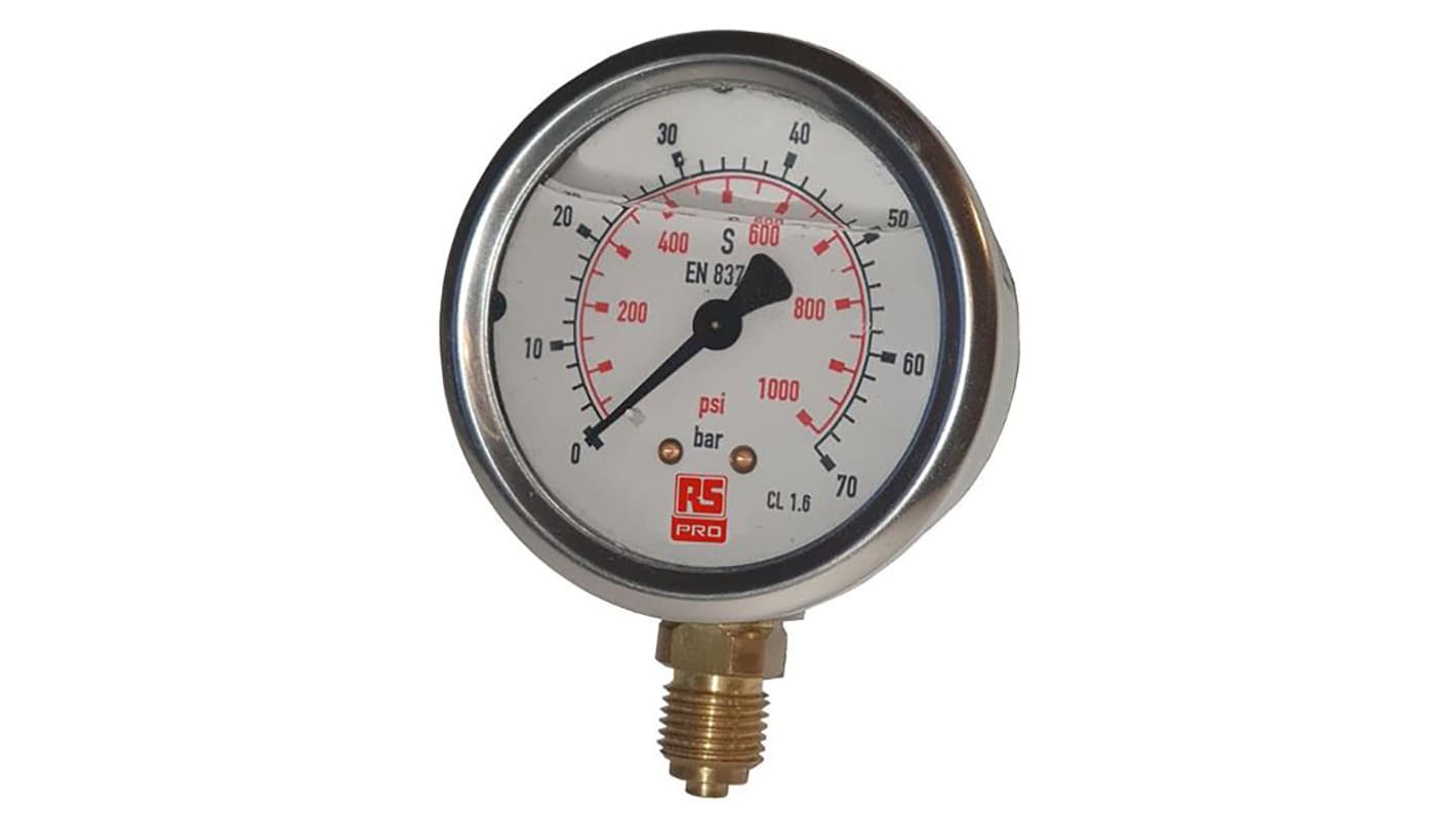 RS PRO G 3/8 Analogue Pressure Gauge 10bar Bottom Entry, 0bar min.