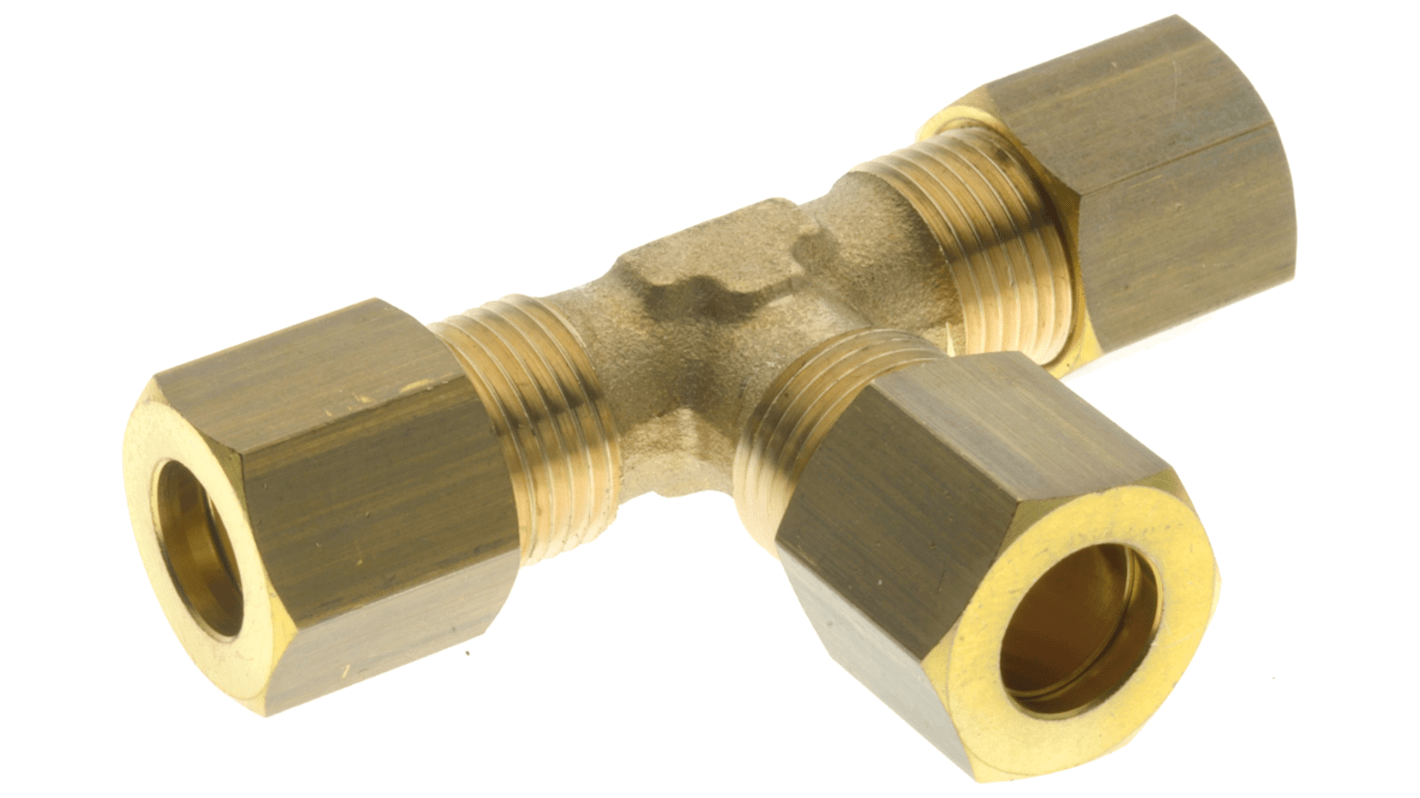 RS PRO Brass Push Fit Fitting, Tee Compression Tee, Female Metric M14 to  Female Metric M14