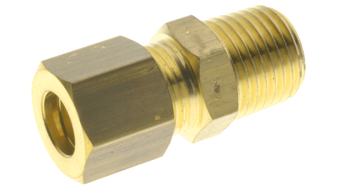 Adaptateur Laiton Droit RS PRO Métrique Mâle M14 - Mâle 3/8pouce pour des tubes de diamètres 8mm