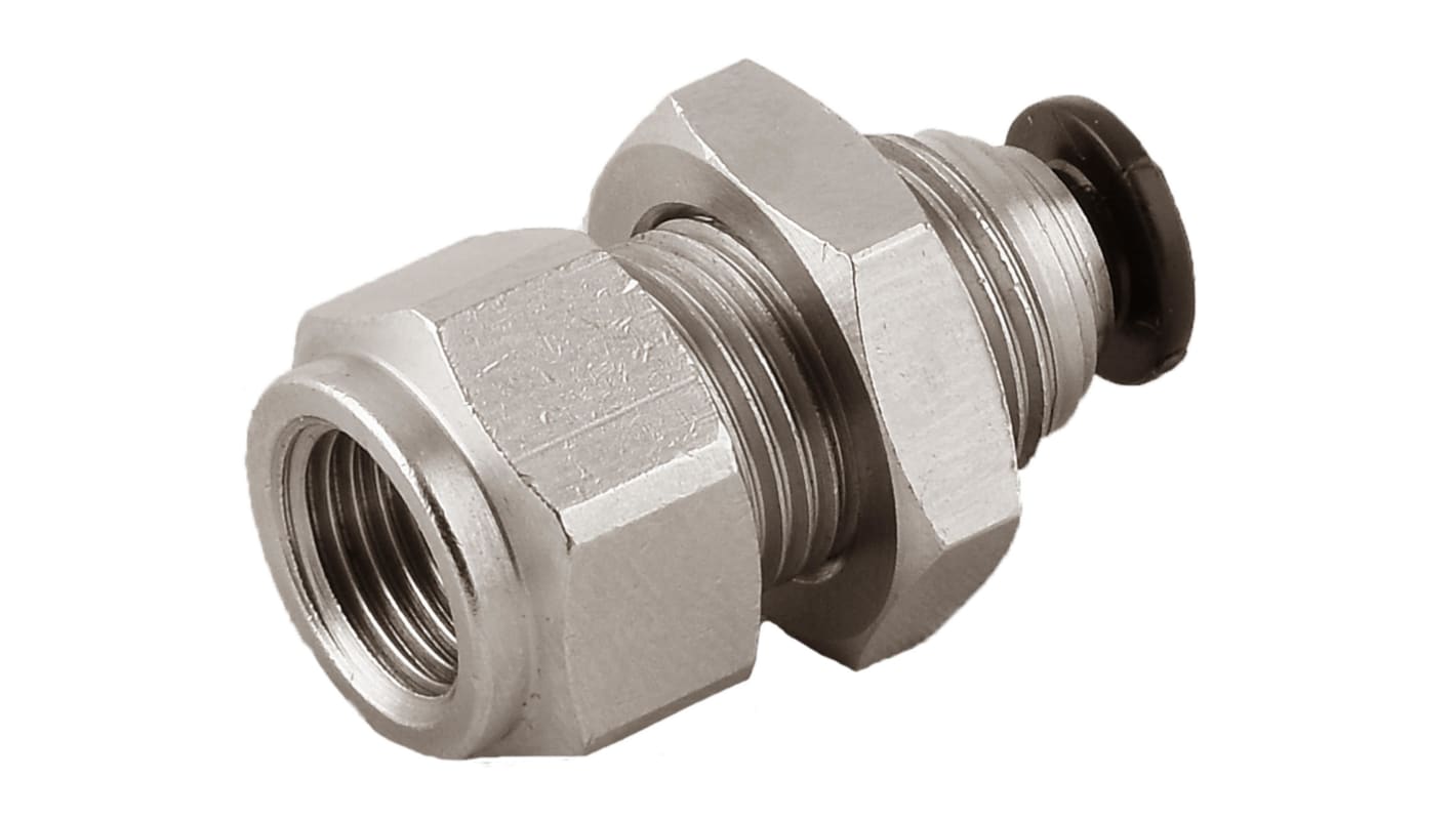 RS PRO 50055N Series Bulkhead Threaded-to-Tube Adaptor, Push In 4 mm to 1/8 in Female, Threaded-to-Tube Connection Style