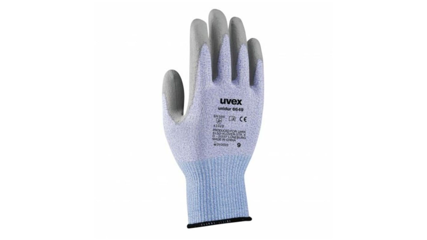 Uvex Unidur Blue Elastane, HPPE, Polyamide Cut Resistant Work Gloves, Size 10, XL, Polyurethane Coating