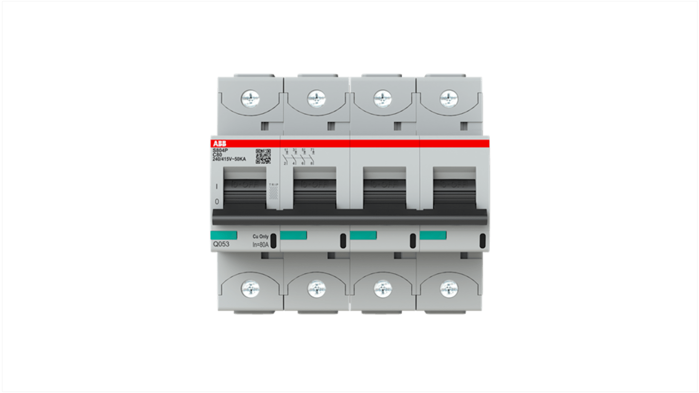 ABB S800C Leitungsschutzschalter Typ C, 4-polig 80A Hohe Leistung DIN-Schienen-Montage