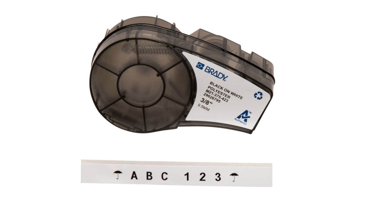 Brady B-423 Black on White Label Printer Tape, 6.4 m Length, 9.53 mm Width