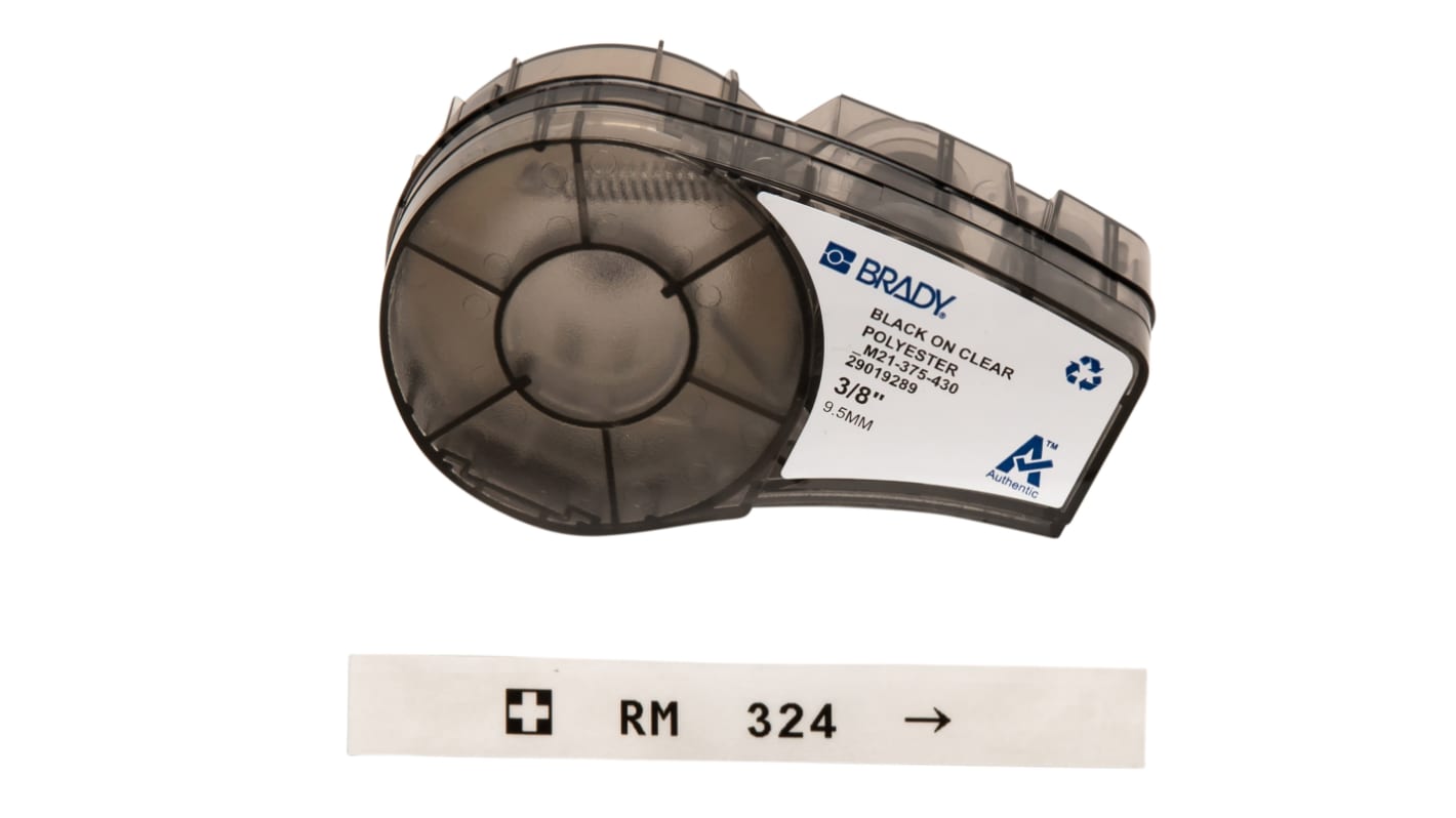 Brady B-430 Polyester Black on Transparent Label Printer Tape, 6.4 m Length, 9.53 mm Width